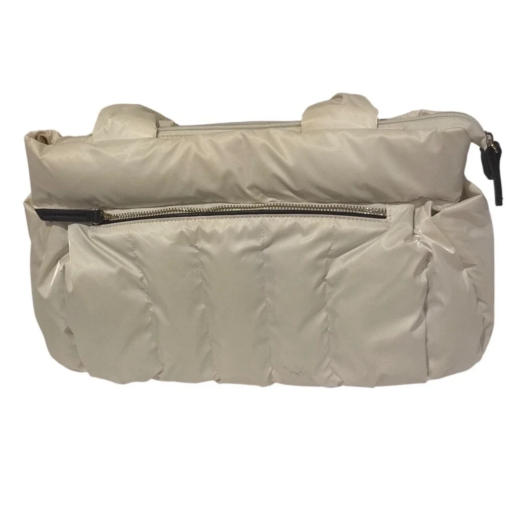 Sondra Roberts Squared Cream Puffer Tote Bag Leopard Lining Travel Sporty Chic